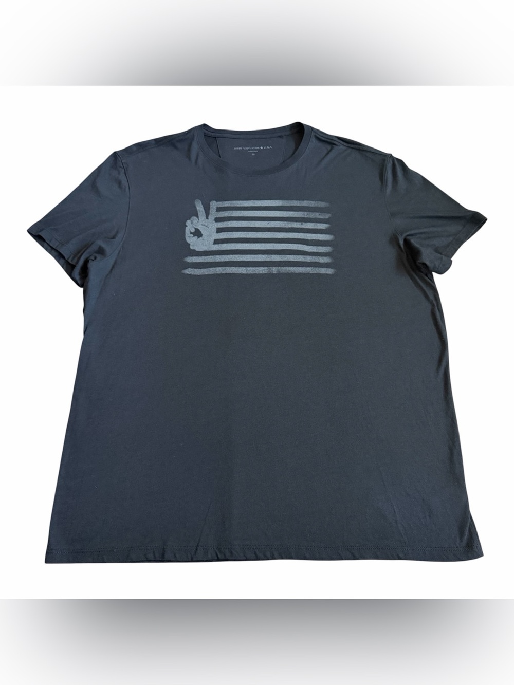 John Varvatos Star USA Men’s Peace Sign Flag Graphic T Shirt Sz 2XL Black EUC
